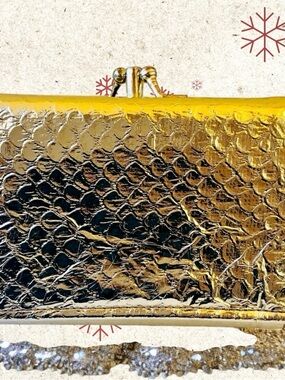 Vintage Gold Leather Wallet Trifold Textured Coin Purse Top Grain Cowhide NEW